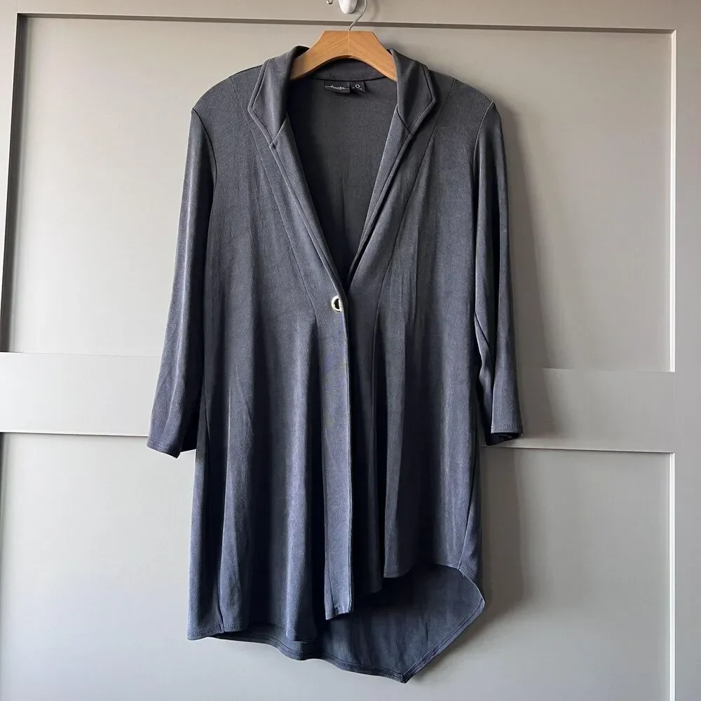 Travelers By Chicos Jacket Womens 0 Small Gray Open High Slinky‎ Cardigan Drape